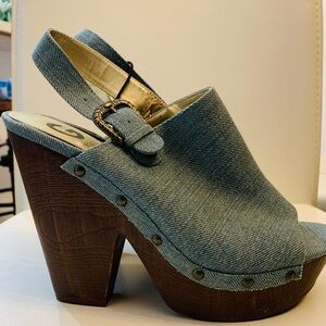 G by Guess Denim & Studs Sandals, 8.5
